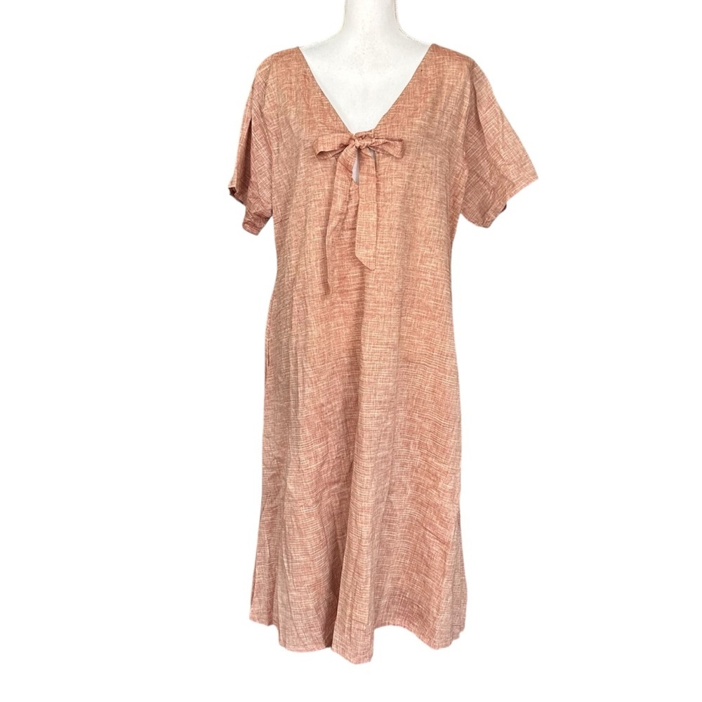 Seams Friendly A-line Short Sleeve Kaftan Dress Women’s‎ OSFM Rust Lagenlook NEW